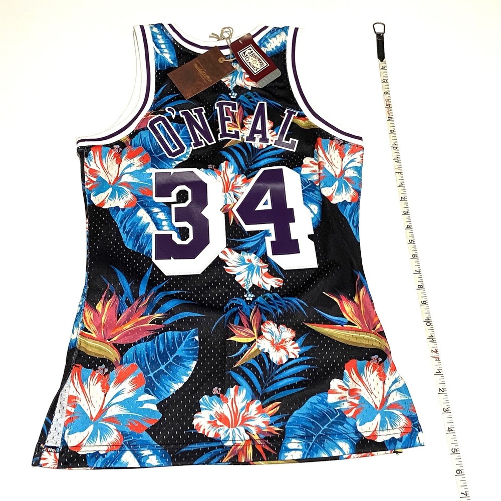 Mitchell & Ness LA LAKERS Shaquille O'Neal Shaq FLORAL JERSEY Men's XS X-Small - Picture 4 of 10